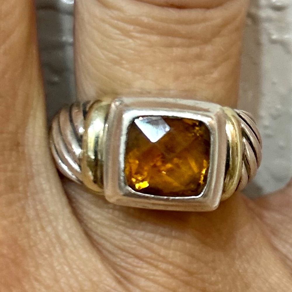 David Yurman Citrine Cable Ring Size 7- 925 Silver/ 14KYellow Gold